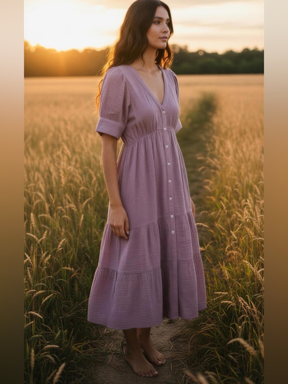 Madewell Lightspun Tiered Button-Front Midi Dress in Antique Purple Size 8